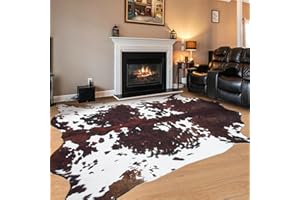 COFFINSEA Cowhide Rug Cow Print 6.2x7.6 Feet Cow Hide Rug for Living Room Bedroom Dining Room Home Office Brown Animal Print Carpet for Home Decor