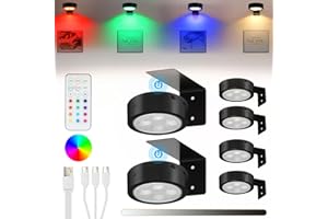 Glighone 6Pcs Rechargeable Battery Picture Light,13 RGB Color Magnetic Wall Lights for Pictures with Remote Dimmable and Timer, Art Display Light for Paintings Battery Operated-RGB Black