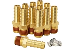 SUNGATOR 12-Pack Air Hose Fittings, 3/8" Barb to 1/4" NPT Air Hose Repair Kit with Sealant, 3/8" to 1/4" NPT Male Brass Fittings, Barbed Gas Line Repair Connectors with 12 Pcs Clamps