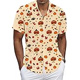 Men's Halloween Shirt Fun Pumpkins Printed Tshirt Short Sleeve Button Down Hawaiian Holiday Shirts