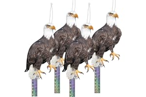 KUNGFU MALL 4PCS Fake Owl to Keep Pigeons Away from House, Flat Hanging Hawk Scare Devices with Reflective Tape, Garden Owl to Scare Woodpecker Pigeon Away from Balcony Plastic Owl for Windows Patio Roof