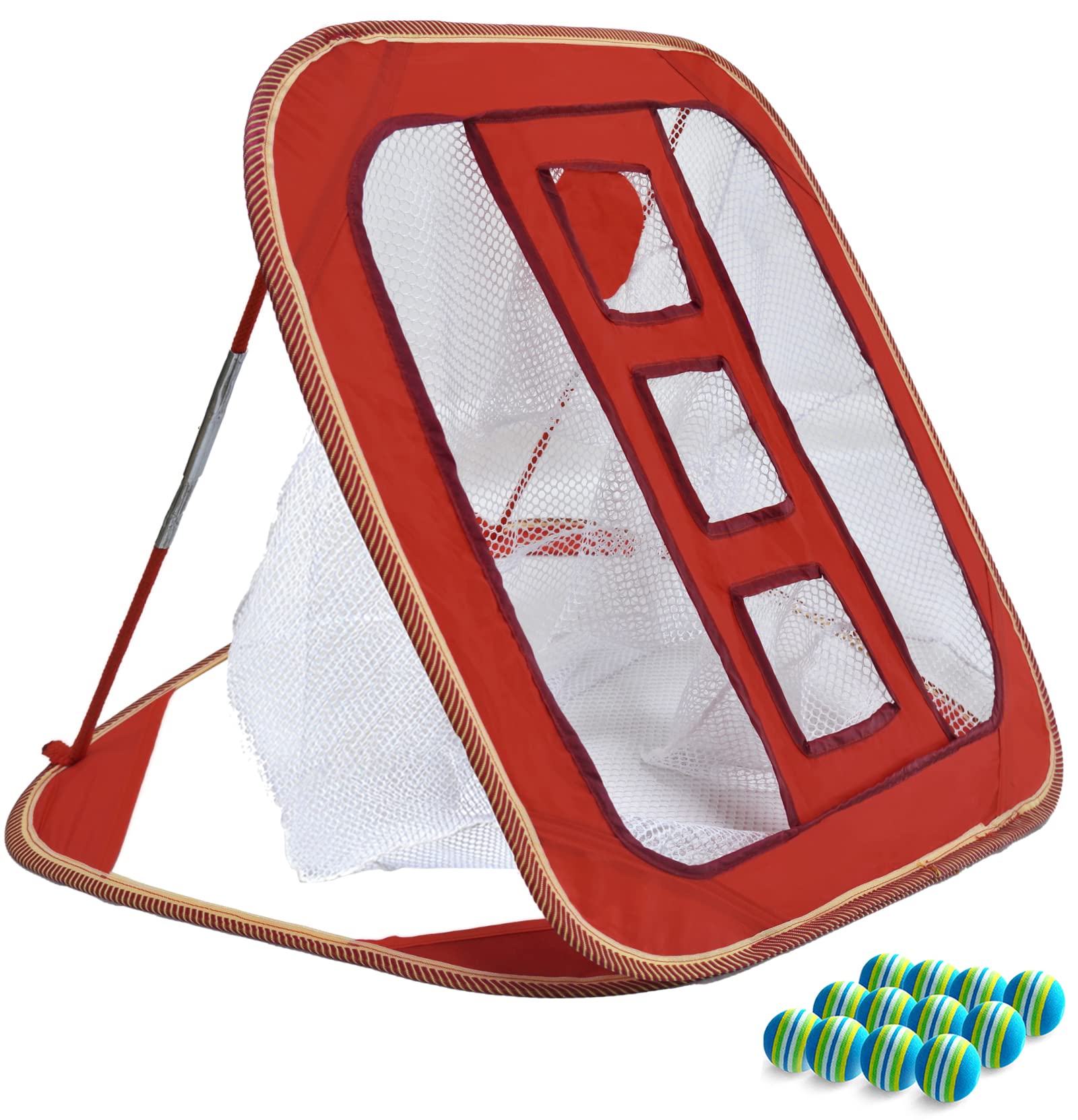 Kapler Golf Net Chipping Practice - 3 Target Accuracy Training Aids with Ground Nails for Garden Backyard Indoor Pop Up Portable 28x26x22 Inch