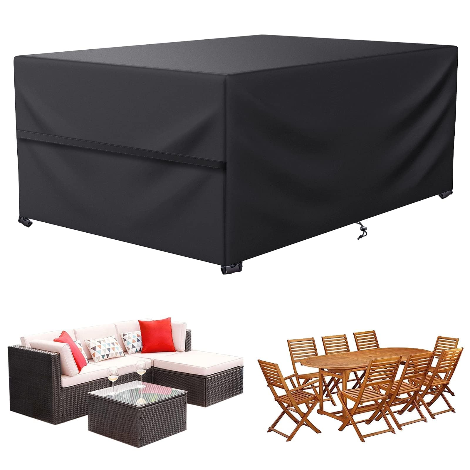LCGOD Garden Furniture Cover, Heavy Duty Oxford Fabric 600D Protective Cover for Table, Furniture, Waterproof, Windproof, Anti-UV Outdoor (213 x 132 x 74 cm)