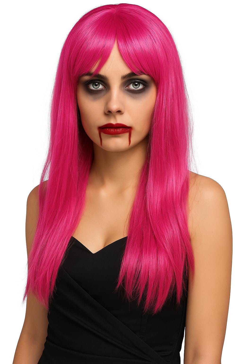WOMEN'S LADIES LONG STRAIGHT WIG FANCY DRESS COSPLAY WIGS POP PARTY COSTUME (Hot Pink)