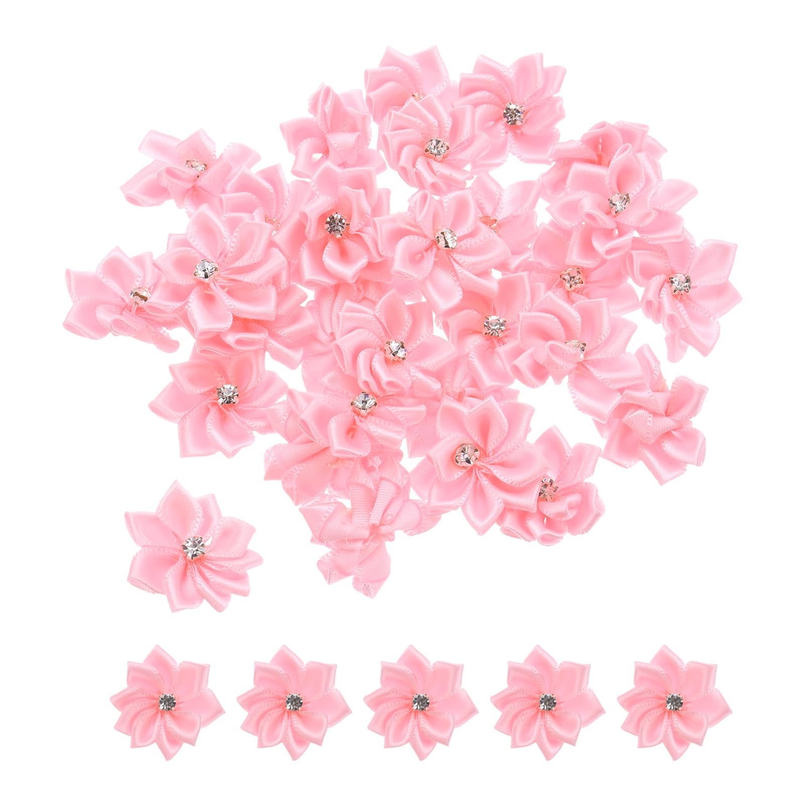 PATIKIL 1.2 Inch Small Ribbon Flowers, 150 Pcs Satin Ribbon Flowers Mini Fabric Flowers for Crafts DIY Wedding Ornament Appliques, Pink