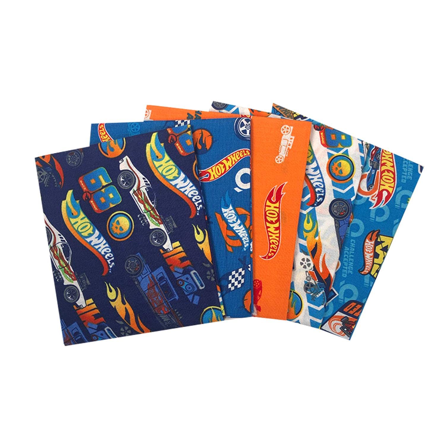 The Craft Cotton Co Hot Wheels Challenge Accepted Fat Quarters 100% Cotton Fabric 5 Pieces (18 x 22 inches) Ideal for Crafts, Quilting, Patchwork