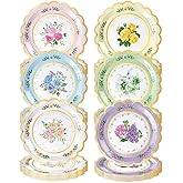48Pcs Floral Paper Plates, 7 Inch Flower Party Plates Floral Disposable Plates for Tea Party, Birthday Baby Shower Garden Wedding Afternoon Decorations, 6 Styles (48, 7 inch)