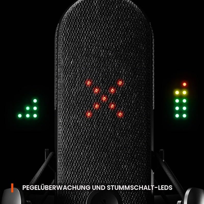 Alias USB-Mikrofon für PC – 3 Mal größere Kapsel fürs Gaming, Streaming und Podcasting – KI-gestützte Geräuschunterdrückung – LED-Stummschalttaste + Pegelüberwachung – Stoßdämpfer