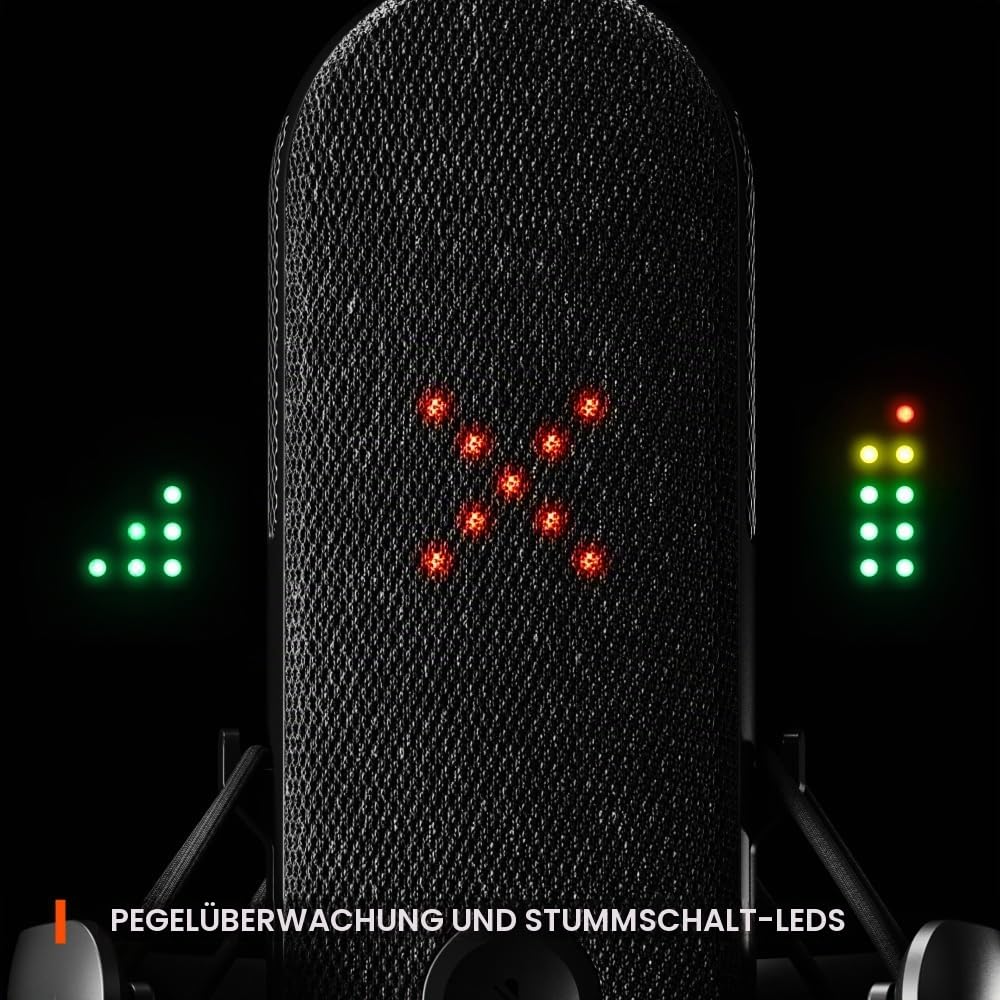 Alias USB-Mikrofon für PC – 3 Mal größere Kapsel fürs Gaming, Streaming und Podcasting – KI-gestützte Geräuschunterdrückung – LED-Stummschalttaste + Pegelüberwachung – Stoßdämpfer