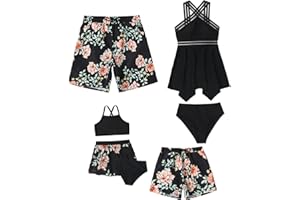 NIKDUCK Family Matching Swimsuit Set High Waisted Mommy and Me Swimsuit Two Piece V Neck Girls Bikini Bathing Suit
