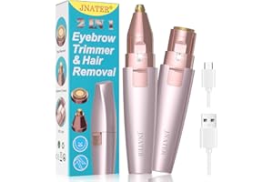 JNATER Eyebrow Facial Hair Remover - 2 in 1 Rechargeable Eyebrow Trimmer and Facial Hair Removal for Women, Painless Electric Hair Removal Device with LED Light for Face Eyebrows Peach Fuzz Lip Body