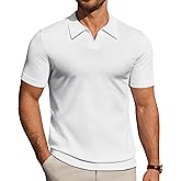 J.VER Polo Shirts for Men Short Sleeve V Neck Knit Polo Shirt Casual Vintage Stretch Golf T-Shirts