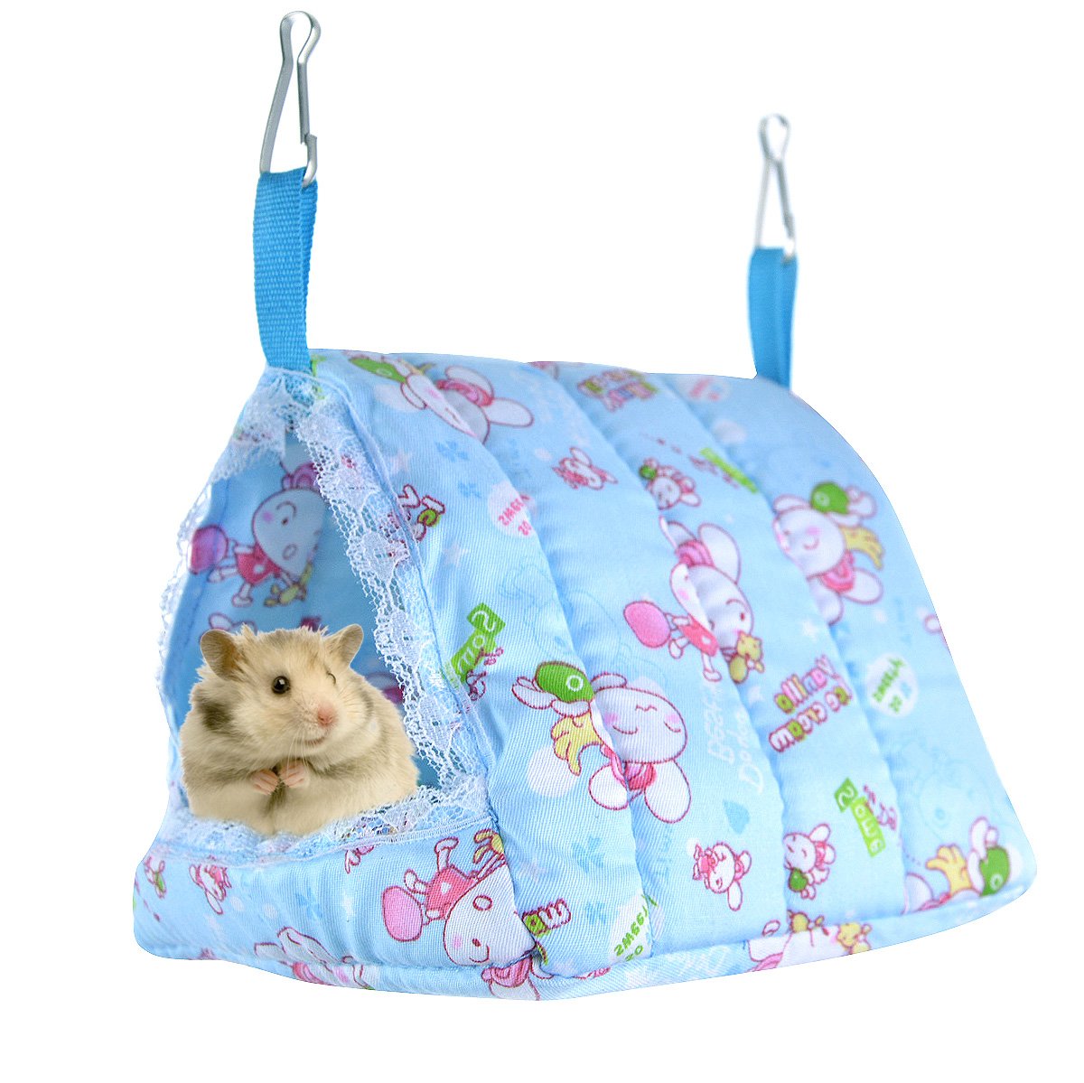 Hamster Bed Small Animal Cage Supplies Hammock House Hideout Pet Tent (Blue, Triangle Tent)