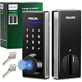Philips Fingerprint Electronic Door Lock, Keyless Entry Door Lock with Touchscreen, Long-Last Battery Life, Auto-Lock, One-Time Code, One-Touch Locking, Satin Nickel