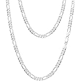 ASDULL 925 Sterling Silver Figaro/Cuban Chain Necklace for Men Diamond Cut Silver Link Chain for Women 16-30 Inches