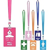 ROSEEKA 6 Sets PVC Hall Pass Lanyards - Unbreakable Hall Passes for Classrooms Set Includes Passes for Hall Bathroom Library 