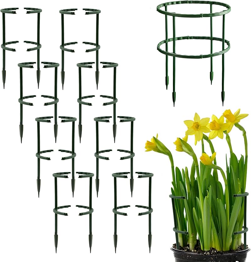 HCLRW 16 Pcs Plant Support Stakes 5.5 x 9.5 Half Round Ring Spliceable