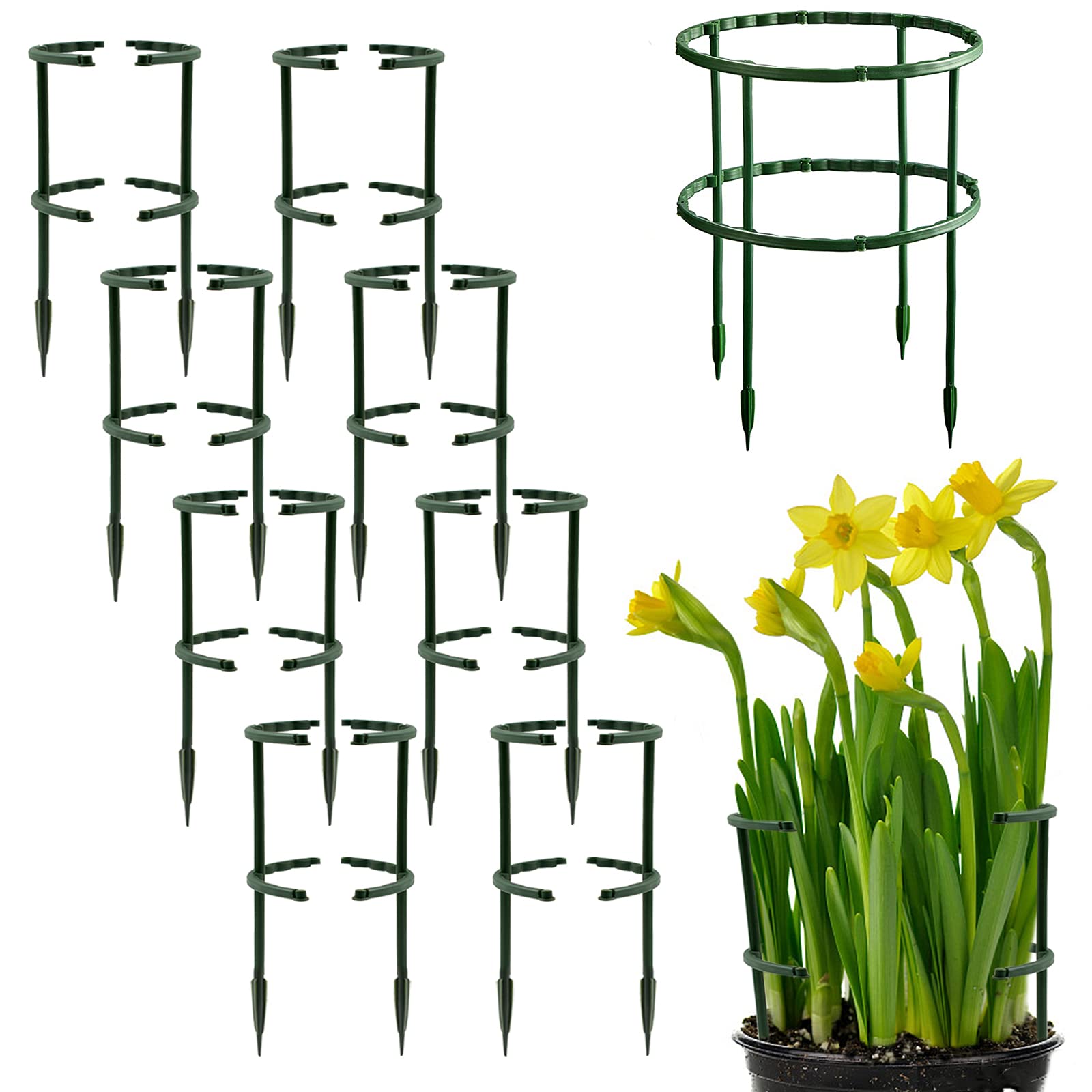 16 PCS Plant Support Stakes, Upgrate Double-deck Spliceable Half Round Plant Support Ring,Garden Flower Support for Tomato, Hydrangea, Indoor Plant Stake (5.5" X 9.5")