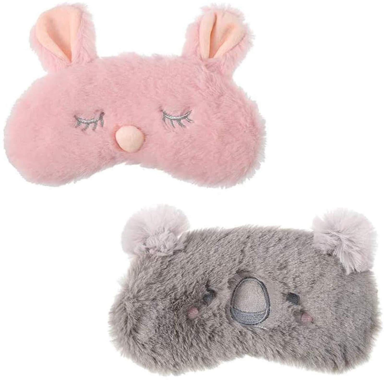 faddy-1 2 Pack Sleeping Eye Ma-sk Cute 3D Fluffy Animal Sleep Soft Breathable Plush Eye Cover 3D Eye Ma-sk for Kids Adults Sleeping Travel, Rabbit and Koala