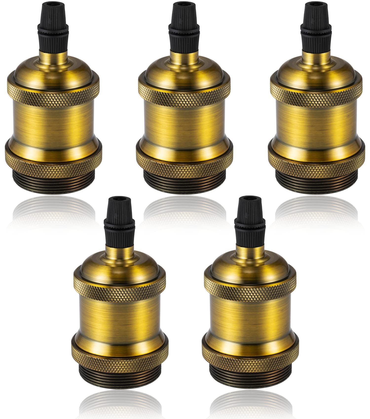 Vecys 5 PCS E27 Vintage Bronze Lamp Socket Adapter Edison Retro Lamp Holder Adapter for Vintage Light Bulbs Pendant Lamp（Vintage Brass）
