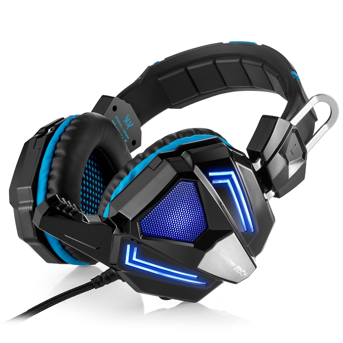 KOTION EACH Cuffie Gaming Stereo G5000 per Cuffie da 3,5 mm di Gioco per PC con Bassi Potenti, Auricolare Vestibilità Comoda e Supraauricular con Isolamento Acustico, Effetto Respiro di Luce a LED per i Computer Portatili o Computer(Blu)