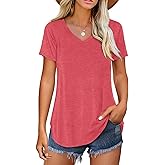 Amoretu Women V Neck T-Shirt Casual Short Sleeve Plain Tee Shirts Blouses