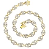 FW Jewelry Gold Mariner Cuban Link Chain for Men, Silver Iced Out Diamond Coffee-bean Cuban Link Chain Necklaces,Hip Hop Rapper Jewelry Chains 16-30 Inches