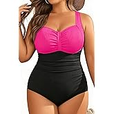 Aqua Eve Plus Size One Piece Swimsuit for Women Tummy Control Bathing Suit Ribbed Swimwear