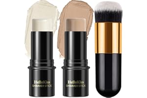 LEZERO 2Pcs Cream Contour Stick Makeup Kit, Cream Highlighter Stick and Bronzer Contour Stick with Longwear Waterproof Formula for Brightening and Trimming the Cheeks, Makeup Brush Include (#02, 08)