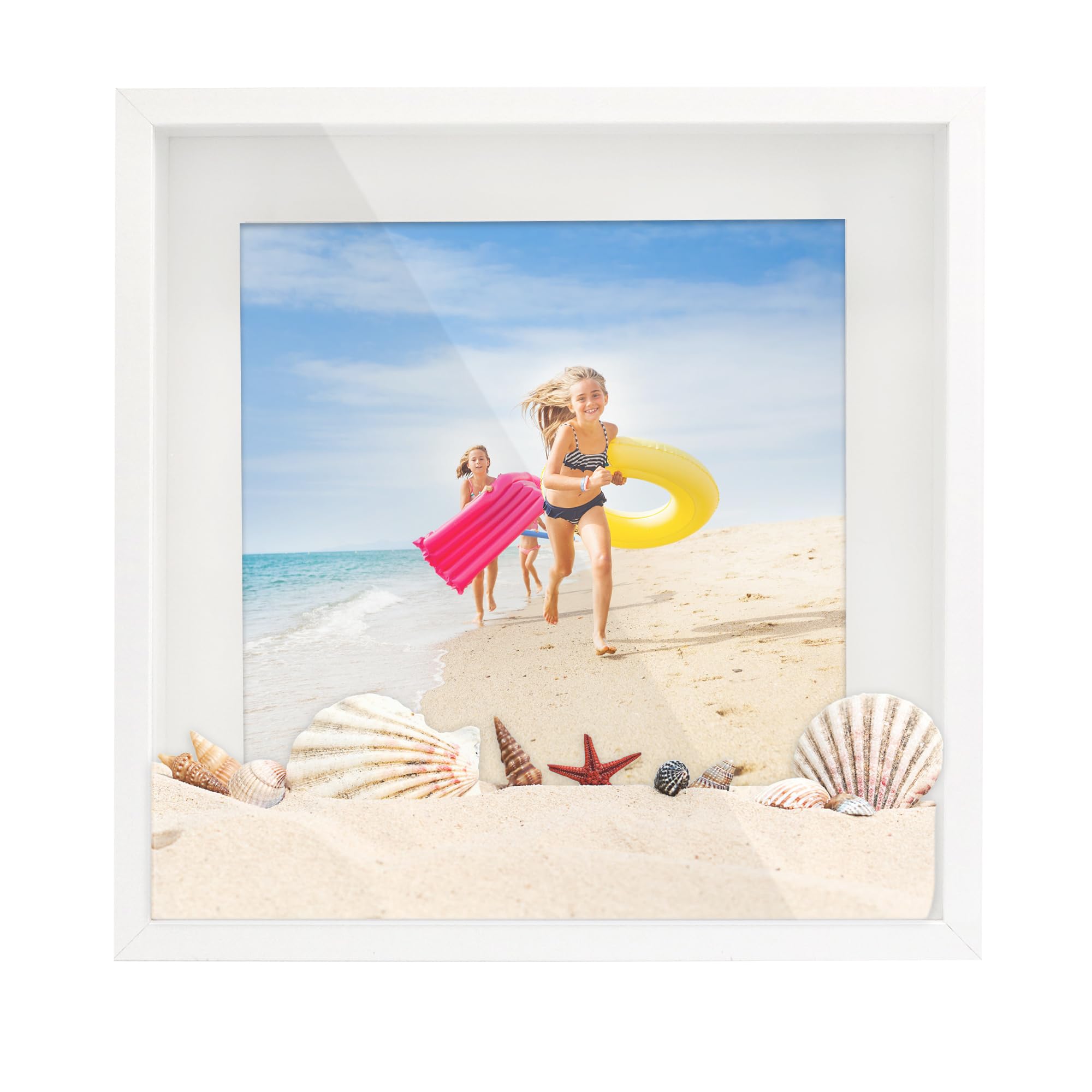 GarduationMall 11x11 3D Shadow Box Frame Deep Picture Frame Display Box for Memorabilia Pictures Flowers Medals Tickets,Tabletop and Wall Hanging White