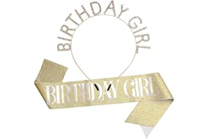 AOPRIE Birthday Crown for Women with Sash Gold White Happy Birthday Tiara for Women Girl Headband Princess Crown Rhinestone Accessories