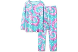 Topgal Little & Big Girls Long Sleeves & Pants Tie Dye Tropical Flowers Leaves Pajamas Kids PJ Set Sleepwear Size 6-18