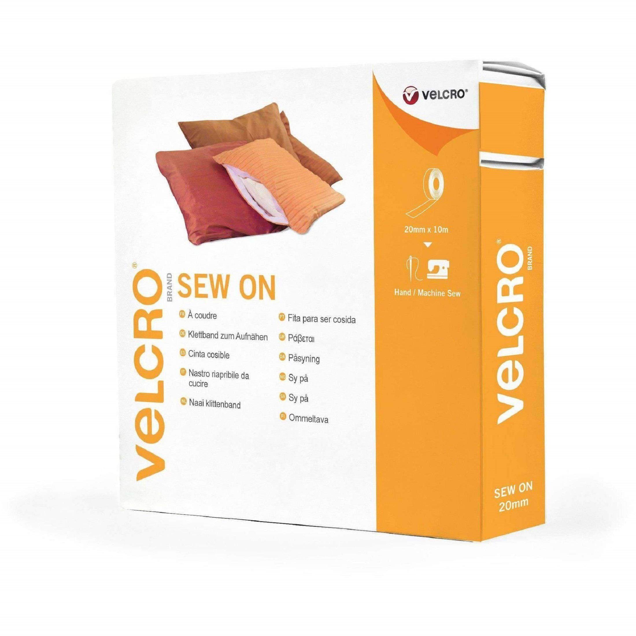 VELCRO Brand | Sew on Fabric Tape | Cut-to-Length Strong Hook & Loop Self Adhesive Tape Perfect for Crafting, Clothing Repairs & Hemming | White | 20mm x 10m โ image 1