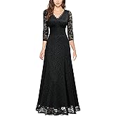 MISSMAY Women's Formal Floral Lace 2/3 Sleeves Bridesmaid Party Maxi Dress