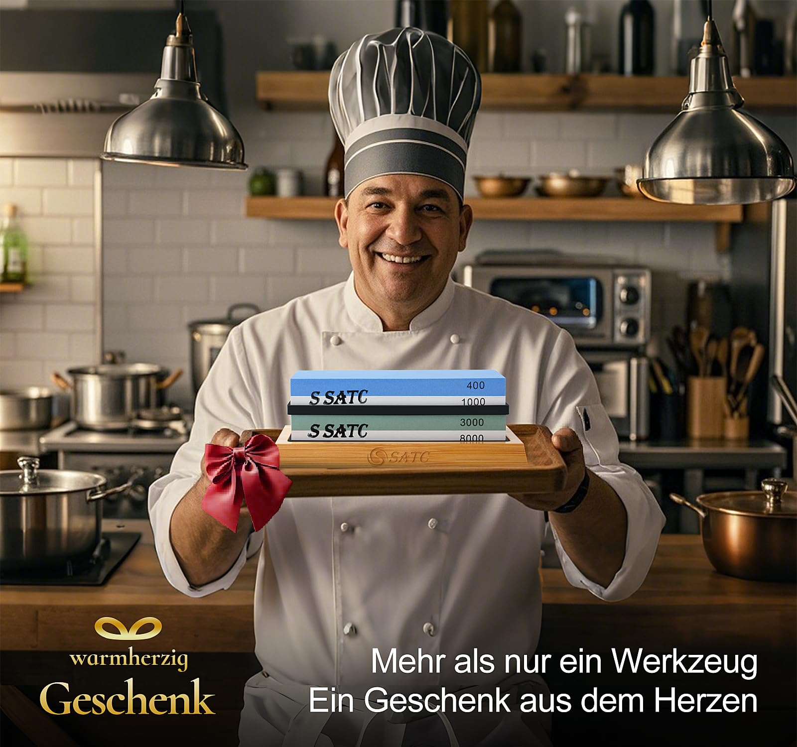 S SATC Premium Schleifstein Messer 400/1000/3000/8000 Körnung – Präzises Schärfen für Küchenmesser – Messerschleifstein Set 8