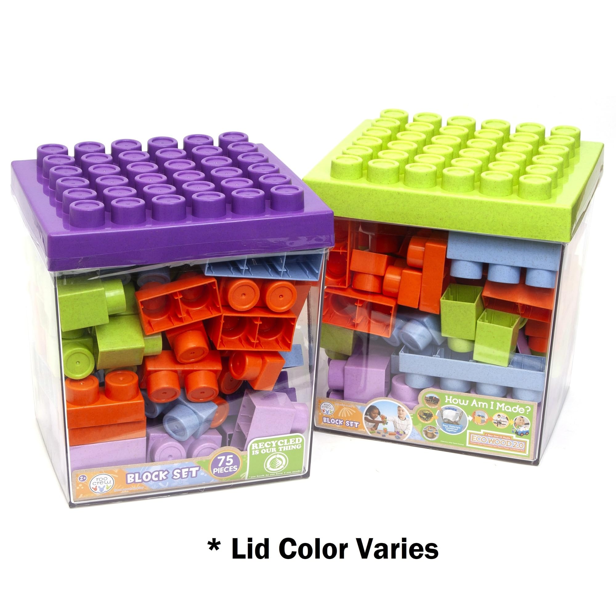 Boley Roo Crew: Block Set - 75 Pieces - Assorted Lid Color, Building Activity Set, Colorful Blocks & Storage Container, Toddlers & Kids Ages 2+