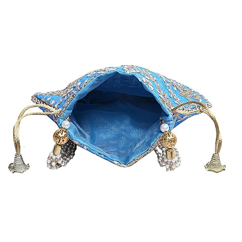 Devik Decor Potli Bag for Women Indian Ethnic Embroidered Silk