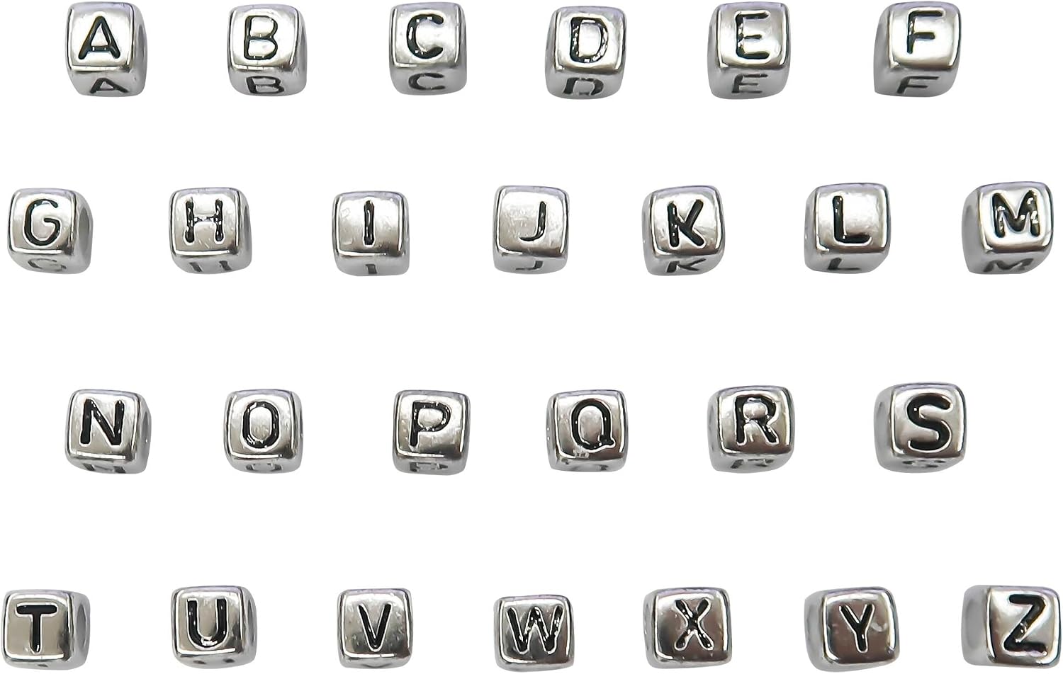TOAOB 200pcs Cube Letter Beads Silver Tone Acrylic Alphabet 6mm Block Shape with Black Word for Necklace Bracelet Jewellery Making - Image 4