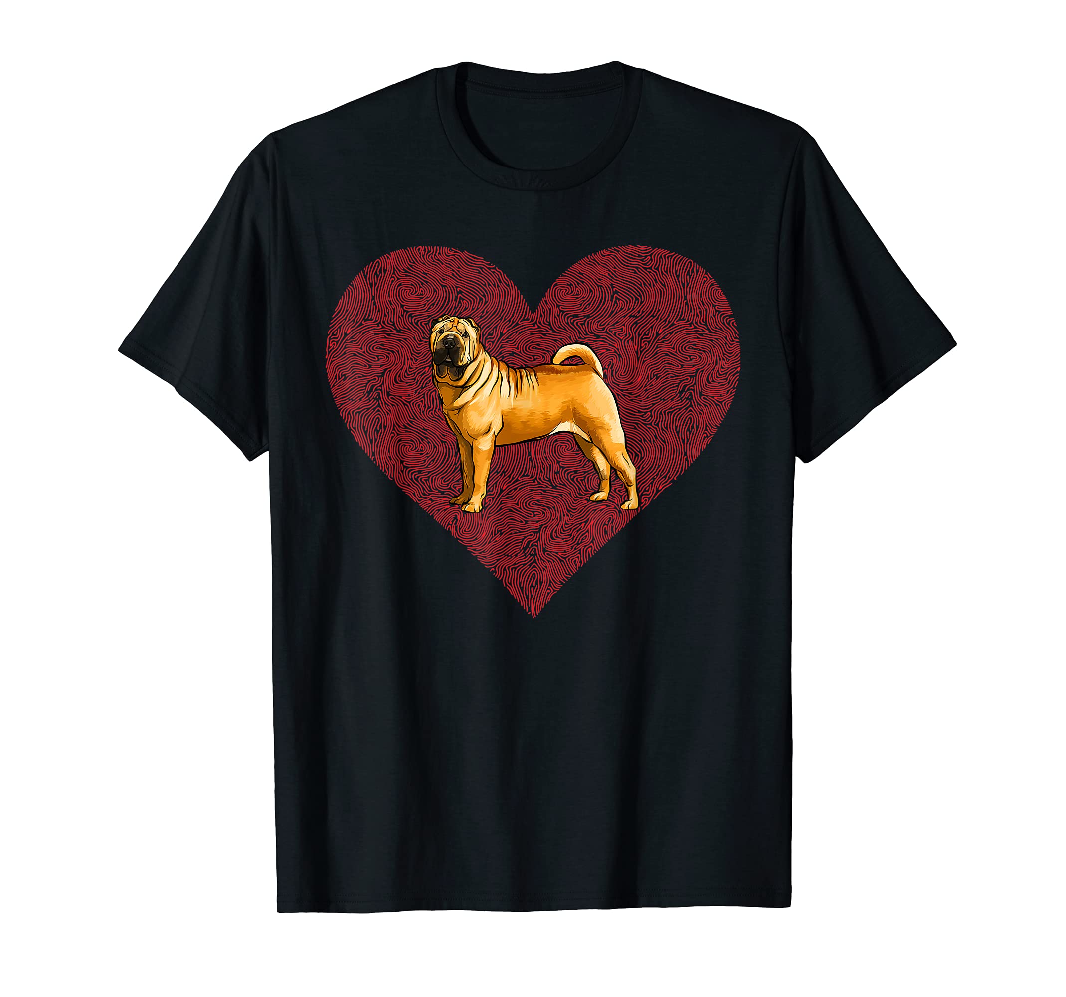Chinese Shar-Pei Valentines Day Dog Love Fingerprint T-Shirt