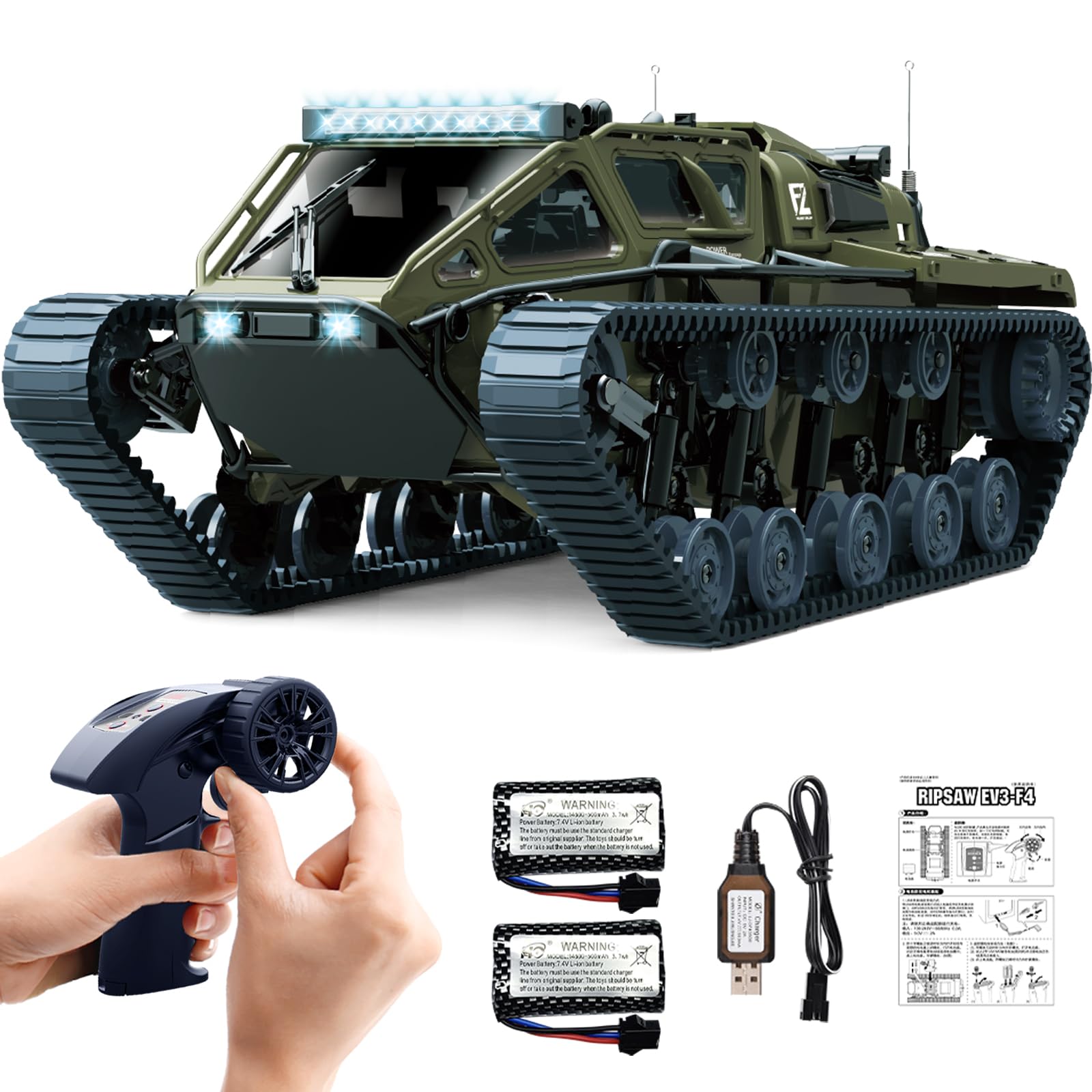 Mostop Remote Control Tank 1/16 Scale Transport Military Vehicle Offroad Crawler for Kids, 2.4Ghz Remote Control Crawler Drift Tank with 2 Batteries, 360°Rotating Drifting Army Armored Truck