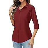 siliteelon Button Down Shirts for Women: Slim Fit Stain Shield 3/4 Sleeve Dress Shirt Formal Work Button Up Blouses