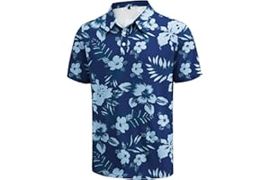 KUYIGO Mens Polo Shirts Short Sleeve Moisture Wicking Performance Print Collared Casual Tennis Golf Shirt