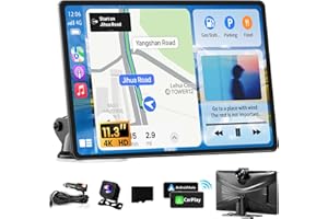 Largest 11.3" Portable Apple Carplay Screen, Wireless Car Play & Android Auto Touch Screen, Car Stereo with App View/4K Dash 