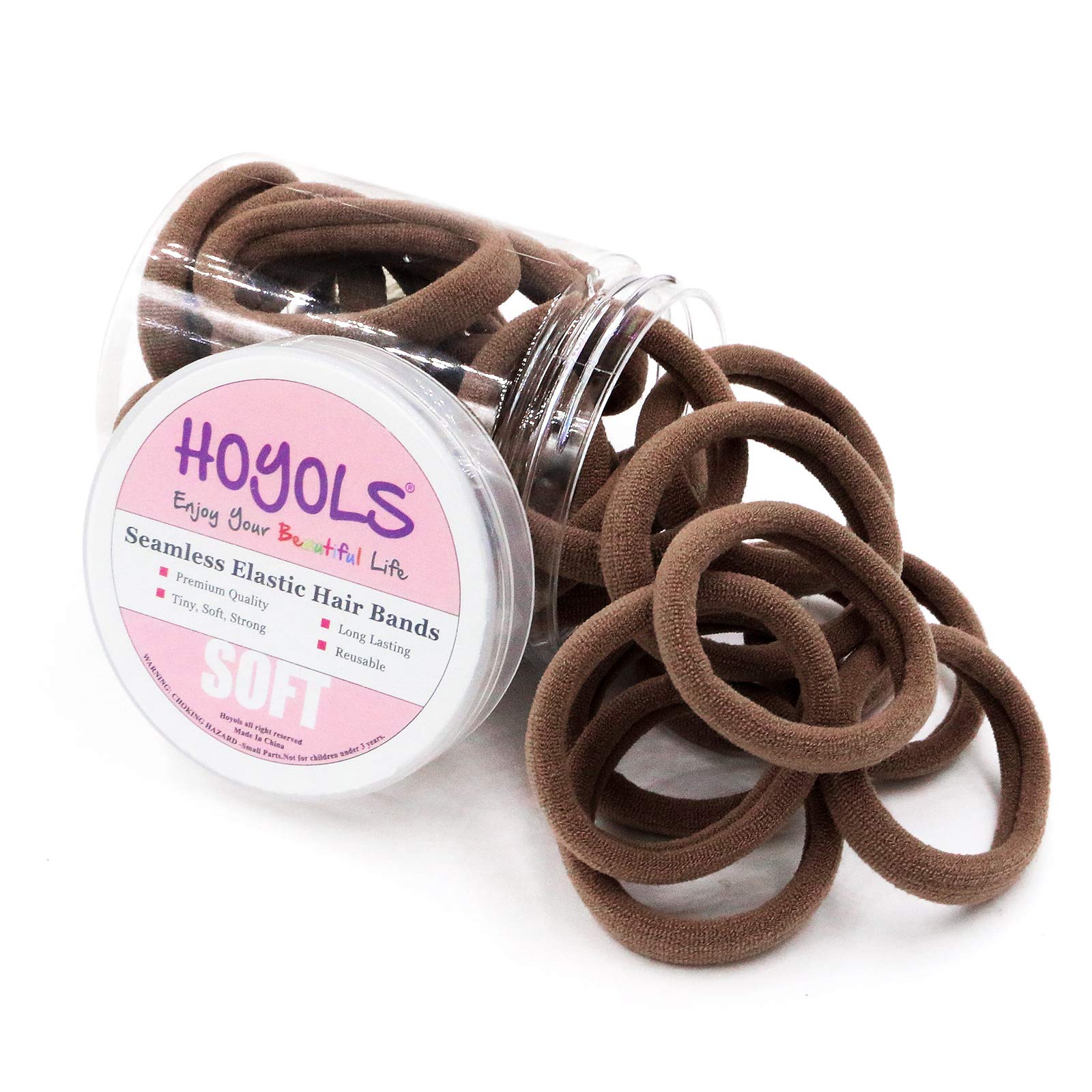 HOYOLS 1.6 Inch Large Soft Seamless Elastic Hair Ties, Stretch Nylon Fabric Ponytail Holders for Women Thick Heavy Curly Hair No Slip No Damage Scrunchies Headbands 50 Pcs (Sparkling Amber)