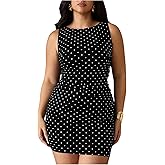 Floerns Women's Plus Size Elegant Polka Dots Mini Dress Sleeveless Bodycon Wedding Guest Dress