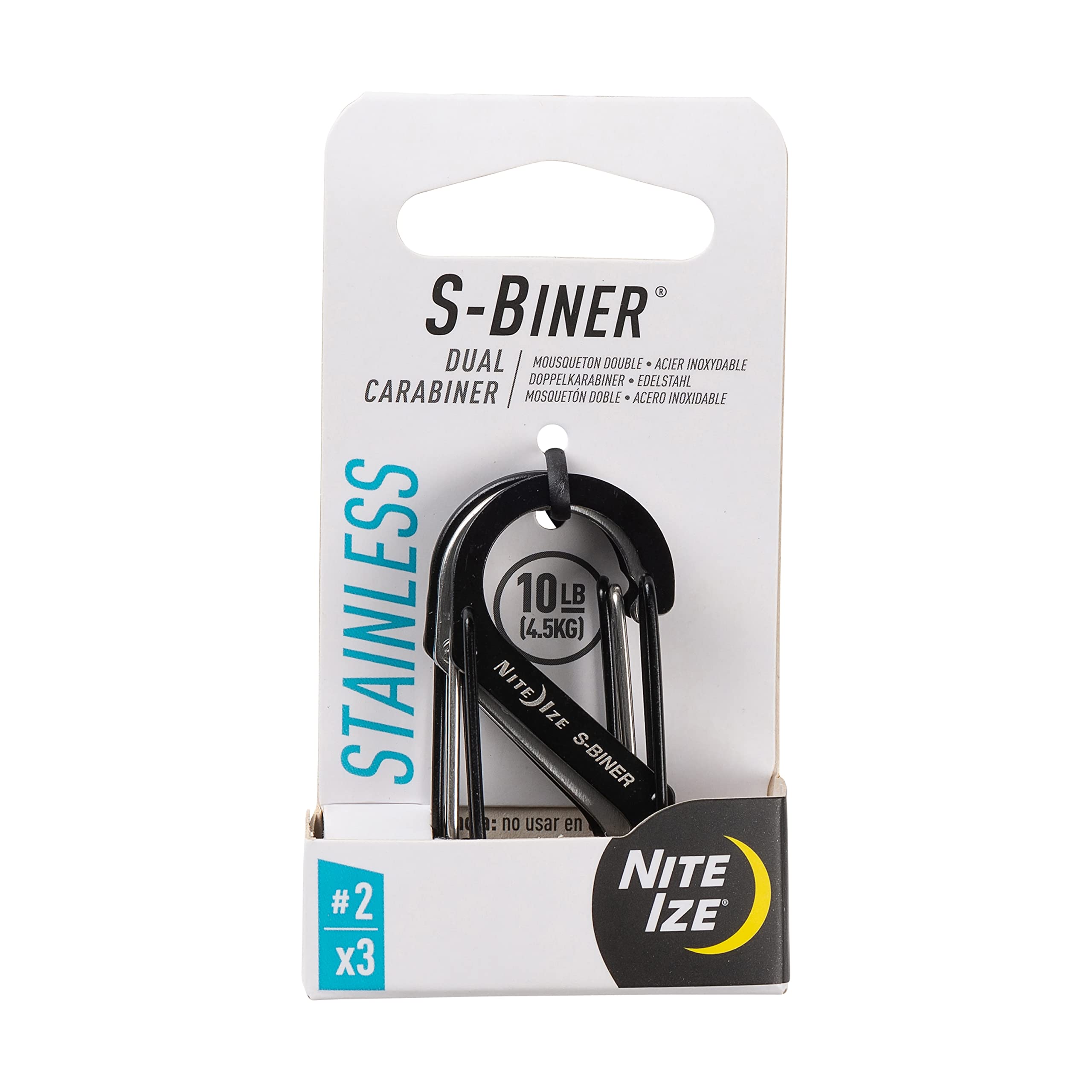 Nite Ize, Inc. SB2-A1-3R3 Nite IZE S-Biner Stainless Steel 2, Gated Keys and Gear, 3 Pack, Black/Stainless Dual Carabiner