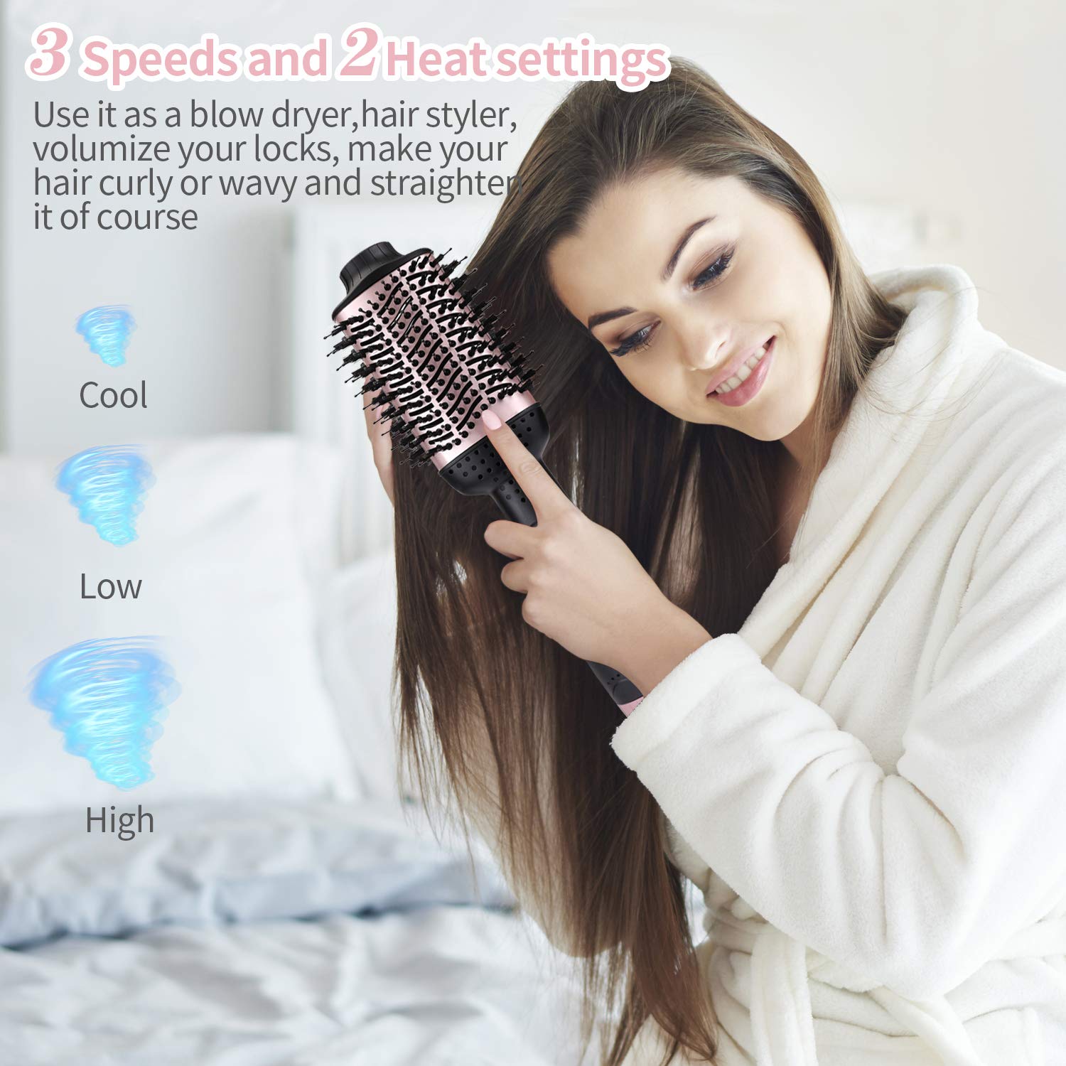 [2019] One-Step Hair Dryer & Volumizer Hot Air Brush, 3-in-1 Hair Dryer Brush Styler for Straightening, Curling, Salon Negative Ion Ceramic Lightweight Blow Dryers Straightener Curl Hair Brush