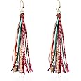 Bohemian Feather Dangle Earrings for Women with Shell Beads Long Tassel Design Drop Earrings