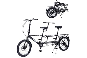 BGGFNZ Folding Tandem Bike, 20 Inch Tandem Bikes for Adults, 7 Speed 2 Person Foldable Bike, City Beach Cruiser Bikes with Adjustable 2-Seater Height and Dual Disc Brakes, Multi Colors