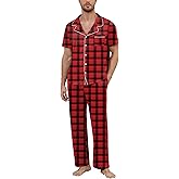 Marvmys Men's Short Sleeve Pajama Set Classic Button Down Pajamas Long Pants Sleepwear with Pockets S-XXL